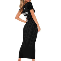 Custom Football New Zealand Family Matching Short Sleeve Bodycon Dress and Hawaiian Shirt Aotearoa United Black Version - Polynesian Pride