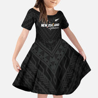 Custom Football New Zealand Family Matching Summer Maxi Dress and Hawaiian Shirt Aotearoa United Black Version - Polynesian Pride
