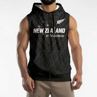 Custom Football New Zealand Sleeveless Zip Hoodie Aotearoa United Black Version - Polynesian Pride