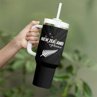 Custom Football New Zealand Tumbler With Handle Aotearoa United Black Version - Polynesian Pride