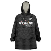 Custom Football New Zealand Wearable Blanket Hoodie Aotearoa United Black Version - Polynesian Pride