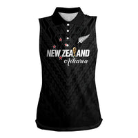 Custom Football New Zealand Women Sleeveless Polo Shirt Aotearoa United Black Version - Polynesian Pride