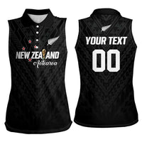 Custom Football New Zealand Women Sleeveless Polo Shirt Aotearoa United Black Version - Polynesian Pride
