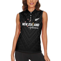 Custom Football New Zealand Women Sleeveless Polo Shirt Aotearoa United Black Version - Polynesian Pride