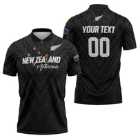 Custom Football New Zealand Zipper Polo Shirt Aotearoa United Black Version - Polynesian Pride