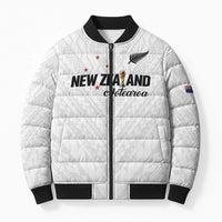 Custom Football New Zealand Bomber Puffer Jacket Aotearoa United White Version - Polynesian Pride