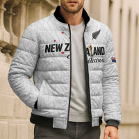 Custom Football New Zealand Bomber Puffer Jacket Aotearoa United White Version - Polynesian Pride