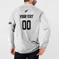 Custom Football New Zealand Button Sweatshirt Aotearoa United White Version - Polynesian Pride