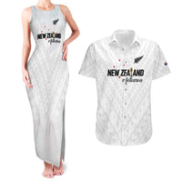 Custom Football New Zealand Couples Matching Tank Maxi Dress and Hawaiian Shirt Aotearoa United White Version - Polynesian Pride