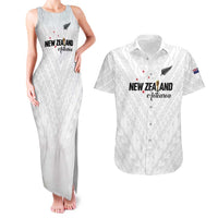 Custom Football New Zealand Couples Matching Tank Maxi Dress and Hawaiian Shirt Aotearoa United White Version - Polynesian Pride