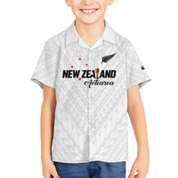 Custom Football New Zealand Family Matching Off Shoulder Short Dress and Hawaiian Shirt Aotearoa United White Version - Polynesian Pride