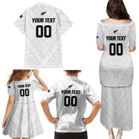 Custom Football New Zealand Family Matching Puletasi and Hawaiian Shirt Aotearoa United White Version - Polynesian Pride