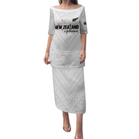 Custom Football New Zealand Family Matching Puletasi and Hawaiian Shirt Aotearoa United White Version - Polynesian Pride