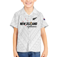 Custom Football New Zealand Family Matching Puletasi and Hawaiian Shirt Aotearoa United White Version - Polynesian Pride