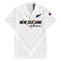 Custom Football New Zealand Family Matching Short Sleeve Bodycon Dress and Hawaiian Shirt Aotearoa United White Version - Polynesian Pride