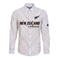 Custom Football New Zealand Long Sleeve Button Shirt Aotearoa United White Version - Polynesian Pride