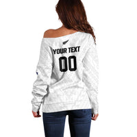 Custom Football New Zealand Off Shoulder Sweater Aotearoa United White Version - Polynesian Pride