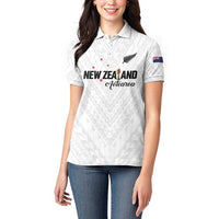 Custom Football New Zealand Women Polo Shirt Aotearoa United White Version - Polynesian Pride