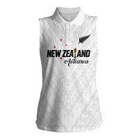 Custom Football New Zealand Women Sleeveless Polo Shirt Aotearoa United White Version - Polynesian Pride