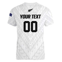 Custom Football New Zealand Women V-Neck T-Shirt Aotearoa United White Version - Polynesian Pride