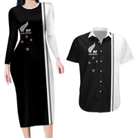 Personalised New Zealand 2025 Archery Basic Couples Matching Long Sleeve Bodycon Dress and Hawaiian Shirt Archery NZ LT01 Black - Polynesian Pride