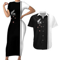 Personalised New Zealand 2025 Archery Basic Couples Matching Short Sleeve Bodycon Dress and Hawaiian Shirt Archery NZ LT01 Black - Polynesian Pride