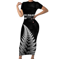 Personalised New Zealand 2025 Archery Family Matching Short Sleeve Bodycon Dress and Hawaiian Shirt Aotearoa Silver Arrows Black