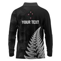 Personalised New Zealand 2025 Archery Long Sleeve Polo Shirt Aotearoa Silver Arrows Black