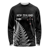 Personalised New Zealand 2025 Archery Long Sleeve Shirt Aotearoa Silver Arrows Black LT01 Unisex Black - Polynesian Pride