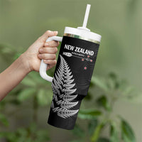 Personalised New Zealand 2025 Archery Tumbler With Handle Aotearoa Silver Arrows Black LT01 - Polynesian Pride