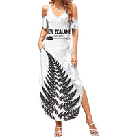 Personalised New Zealand 2025 Archery Family Matching Summer Maxi Dress and Hawaiian Shirt Aotearoa Silver Arrows White
