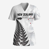 Personalised New Zealand 2025 Archery Scrub Top Aotearoa Silver Arrows White LT01 Adult White - Polynesian Pride