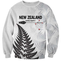 Personalised New Zealand 2025 Archery Sweatshirt Aotearoa Silver Arrows White LT01 Unisex White - Polynesian Pride
