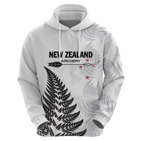 Personalised New Zealand 2025 Archery Zip Hoodie Aotearoa Silver Arrows White LT01 - Polynesian Pride