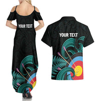 Personalised New Zealand Archery Couples Matching Summer Maxi Dress and Hawaiian Shirt Turquoise Maori Silver Fern
