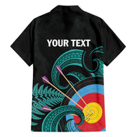 Personalised New Zealand Archery Family Matching Puletasi and Hawaiian Shirt Turquoise Maori Silver Fern