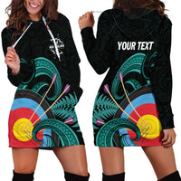 Personalised New Zealand Archery Hoodie Dress Turquoise Maori Silver Fern