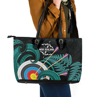 New Zealand Archery Leather Tote Bag Turquoise Maori Silver Fern