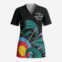 Personalised New Zealand Archery Scrub Top Turquoise Maori Silver Fern - Polynesian Pride