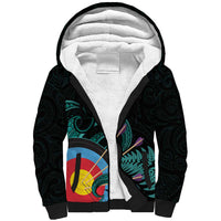 Personalised New Zealand Archery Sherpa Hoodie Turquoise Maori Silver Fern