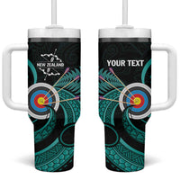 Personalised New Zealand Archery Tumbler With Handle Turquoise Maori Silver Fern LT01 One Size: 40 oz Turquoise - Polynesian Pride