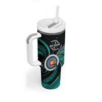 Personalised New Zealand Archery Tumbler With Handle Turquoise Maori Silver Fern LT01 - Polynesian Pride