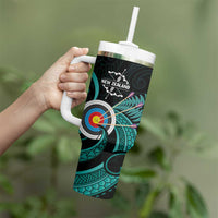 Personalised New Zealand Archery Tumbler With Handle Turquoise Maori Silver Fern LT01 - Polynesian Pride