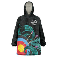 Personalised New Zealand Archery Wearable Blanket Hoodie Turquoise Maori Silver Fern