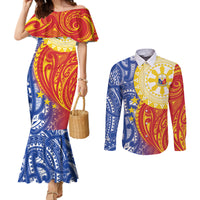 Philippines Couples Matching Mermaid Dress and Long Sleeve Button Shirt Pilipinas Polynesian Pattern LT01 Art - Polynesian Pride