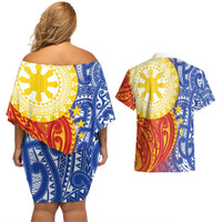 Philippines Couples Matching Off Shoulder Short Dress and Hawaiian Shirt Pilipinas Polynesian Pattern LT01 - Polynesian Pride