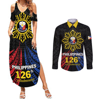 Personalized Philippines Independence Day Couples Matching Summer Maxi Dress and Long Sleeve Button Shirt Filipino 126th Anniversary Sun Tattoo LT01 Black - Polynesian Pride