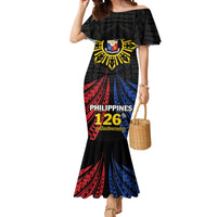 Personalized Philippines Independence Day Mermaid Dress Filipino 126th Anniversary Sun Tattoo LT01 Women Black - Polynesian Pride