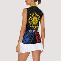 Personalized Philippines Independence Day Women Sleeveless Polo Shirt Filipino 126th Anniversary Sun Tattoo