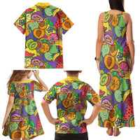 Hawaii Fruits Hippie Style Family Matching Tank Maxi Dress and Hawaiian Shirt Vibrant Colorful